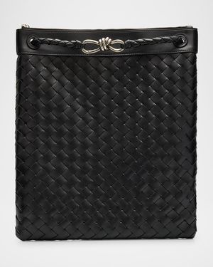 Men's Andiamo Intrecciato Leather Flat Messenger Bag