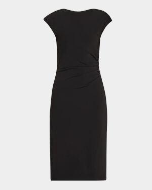 Ruched Boat-Neck Knee-Length Jersey Dress