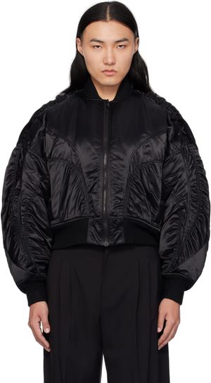Mugler Black Satiny Bomber Jacket