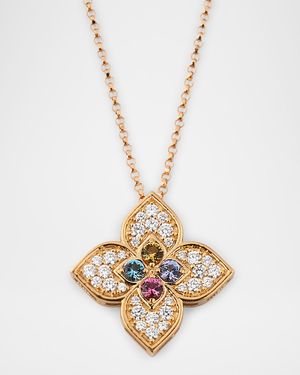 18K Rose Gold Venetian Pendant Necklace with Diamonds, Ruby, Tanzanite, and Topaz, 17"L