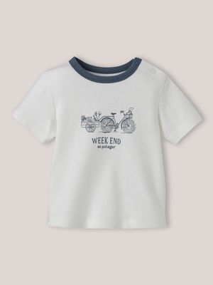 Cyrillus - T-shirt imprimé en coton biologique - Taille 36M - Blanc