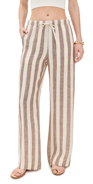 Faherty Palma Linen Drawstring Pants Cocoa Beach Stripe M