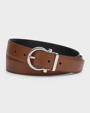 Men's Reversible Leather Gancio-Buckle Belt