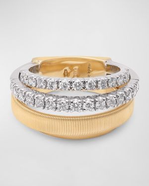 18K Yellow Gold Masai Ring with Two Strands of Diamonds, Size 7