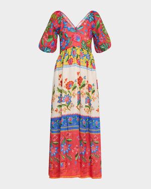 Floral Puff-Sleeve Maxi Dress