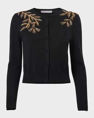 Gold Leaf-Embroidered Silk Cotton Cardigan