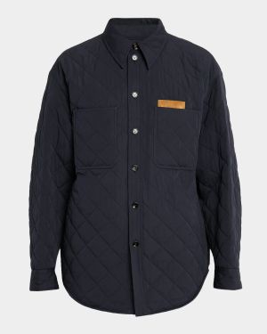 Men's Quilted Overshirt with Suede Intrecciato Patch