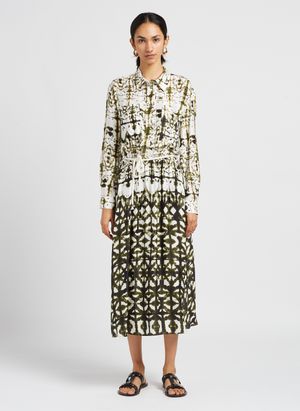 Please - Robe longue col classique imprimée - Taille L - Blanc