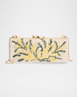 Alessandra Flower Raffia Long Clutch Bag