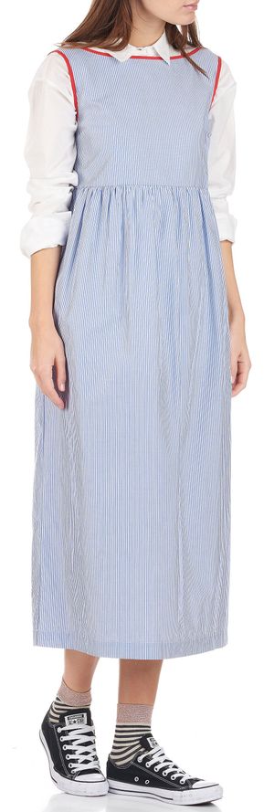 Momoni - Robe longue en popeline rayée - Taille L - Bleu
