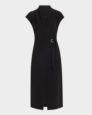 Cap-Sleeve Cupro Wrap Midi Dress