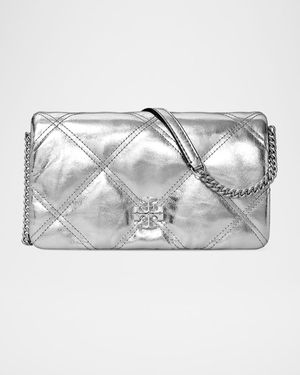Kira Quilted Metallic Leather Wallet on Chain