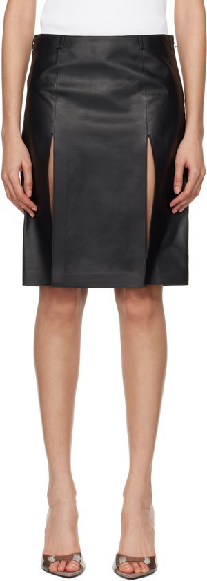 The Attico Black Tailored Leather Midi Skirt