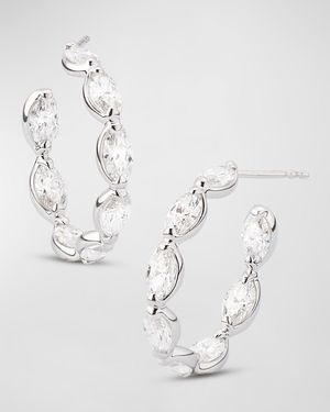 18K White Gold Inside Out Marquise Diamond Hoop Earrings, 5.12tcw, 1"L