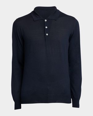 Men's Wool/Cashmere-Blend Long-Sleeve Polo Shirt