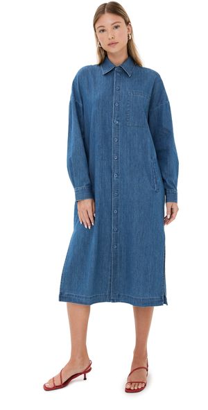 Tibi Lightweight Stone Wash Denim Shirtdress Denim Blue XS