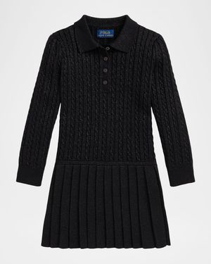 Girl's Metallic Mini-Cable Polo Sweater Dress, Size 2-6X