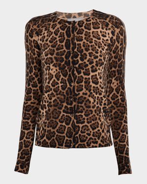Cashmere Jaguar-Print Cardigan
