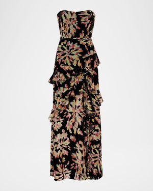 Raelynn Burnout Velvet Ruffle Maxi Dress