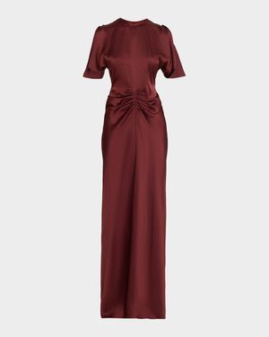 Gathered Waist Satin Maxi Dress
