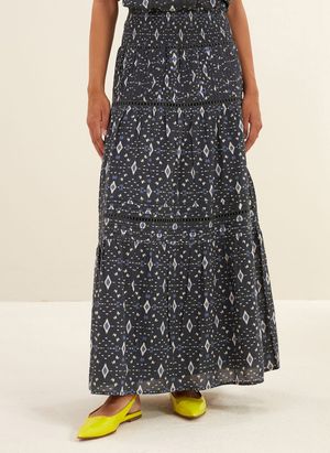 By Bar - Jupe longue imprimée en coton bio - Taille XL - Bleu