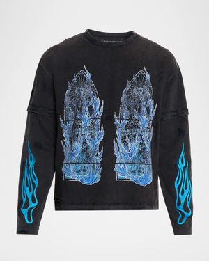 Men's Bad To The Bone Distressed Cotton Layered Long-Sleeve T-Shirt