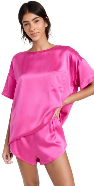 Lunya Washable Silk Tee Set Caffeinated Pink L