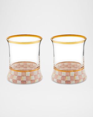 Rosy Check Tumbler Glasses, Set of 2