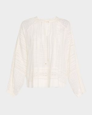 Elim Pintuck Lace-Inset Cotton Blouse