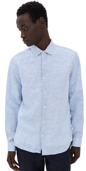 Orlebar Brown Giles Linen Button Down Shirt Navy/White M