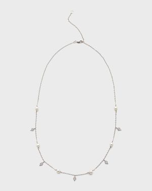 18K White Gold 8.5mm White Akoya Pearl and Diamond Necklace, 18"L