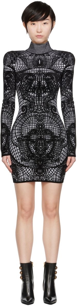 Balmain Black Graphic Minidress