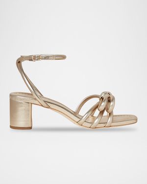 Mikel Metallic Bow Ankle-Strap Sandals