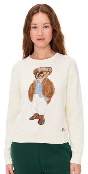 Polo Ralph Lauren Cotton Bear Long Sleeve Crew Neck Pullover Parchment Cream XS