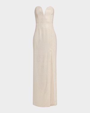 Strapless Plunge Diamante Column Gown