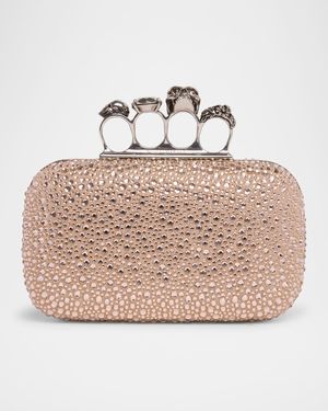 Skull Four Ring Embellished Leather Clutch Bag