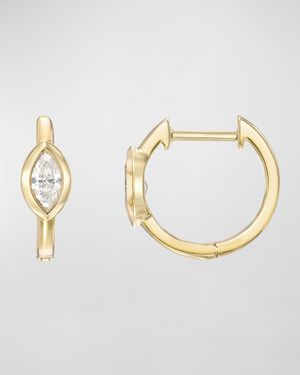 14K Gold Huggie Earrings with Marquis Diamond