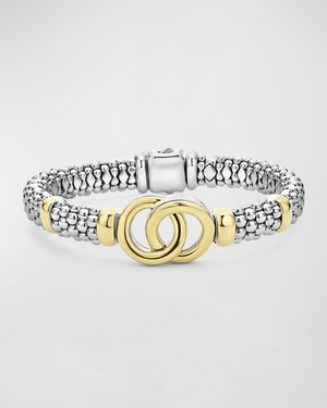 Sterling Silver 18K Signature Caviar Interlock Bracelet, 9mm