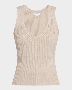 Alethia Cutout Cotton-Linen Rib Knit Tank Top