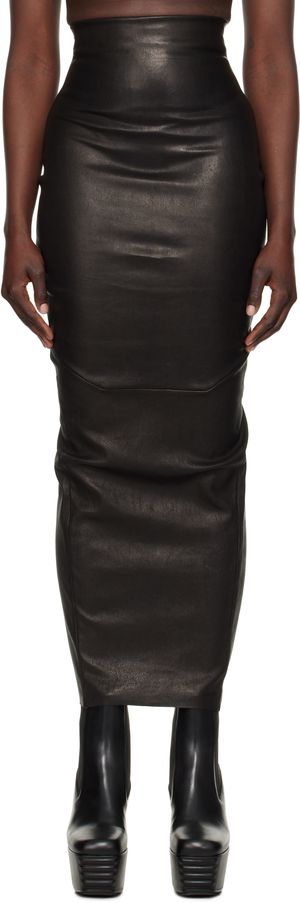 Rick Owens Black Hollywood Dirt Pillar Leather Maxi Skirt