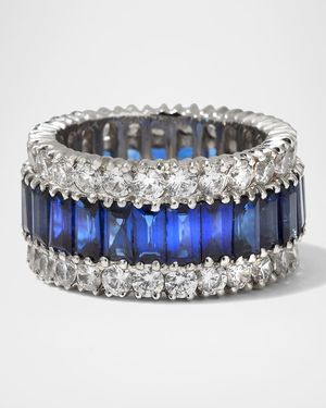 All-Around Baguettes and Rounds Ring, Size 6-8, Blue