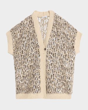 Abstract Net Sequined Knit Opera Cardigan