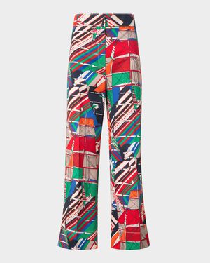 Chieko Denim Sea Clipper Print Cropped Pants