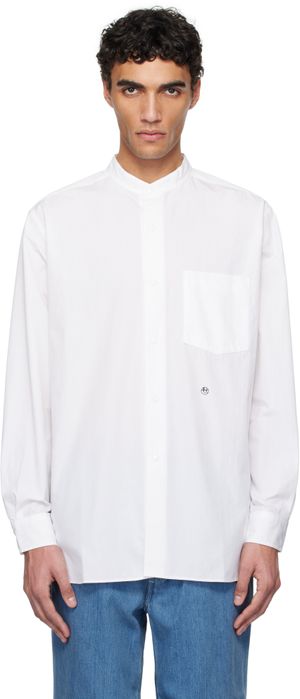 nanamica Chemise Wind blanc cassé à col officier - ONE OCEAN, ALL LANDS