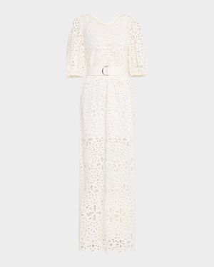 Lumi Puff-Sleeve Eyelet Maxi Dress