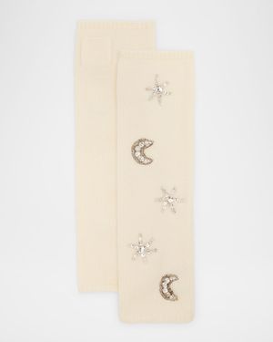 Crystal-Embellished Cashmere Long Fingerless Gloves