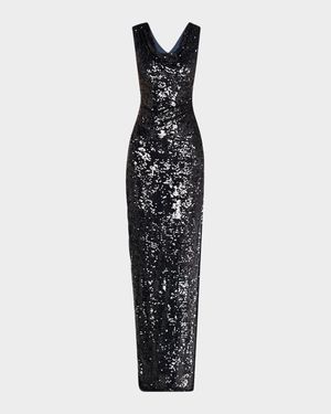 Sequined Cowl-Neck Backless Gown