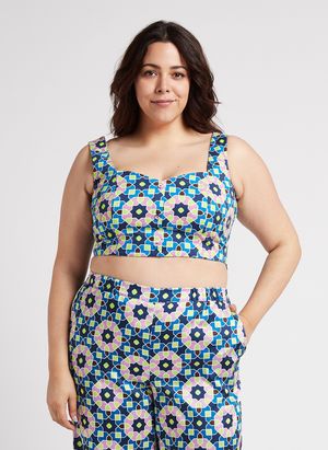 Persona By Marina Rinaldi - Top col coeur à imprimé all over en coton mélangé - Taille 27 - Bleu