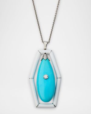 Estate 18K White Gold and Platinum Turquoise Drop Necklace with Enamel