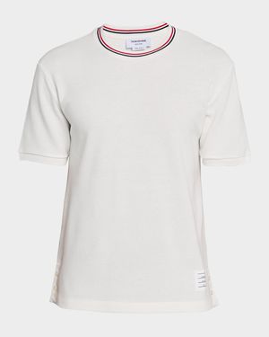 Men's Stripe-Neck Trim Waffle Knit T-Shirt